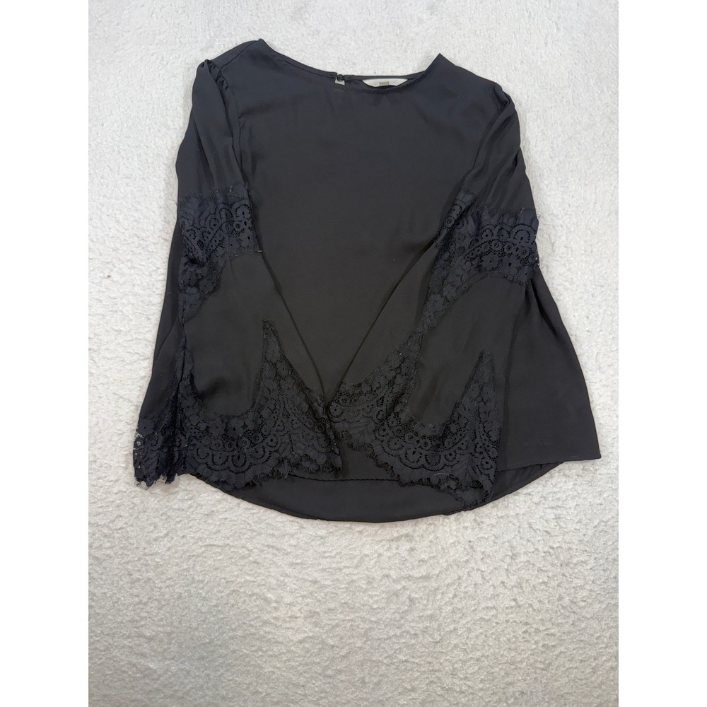 Adiva Black Lace Long Sleeve Blouse Size Large Keyhole Back Flowy Top